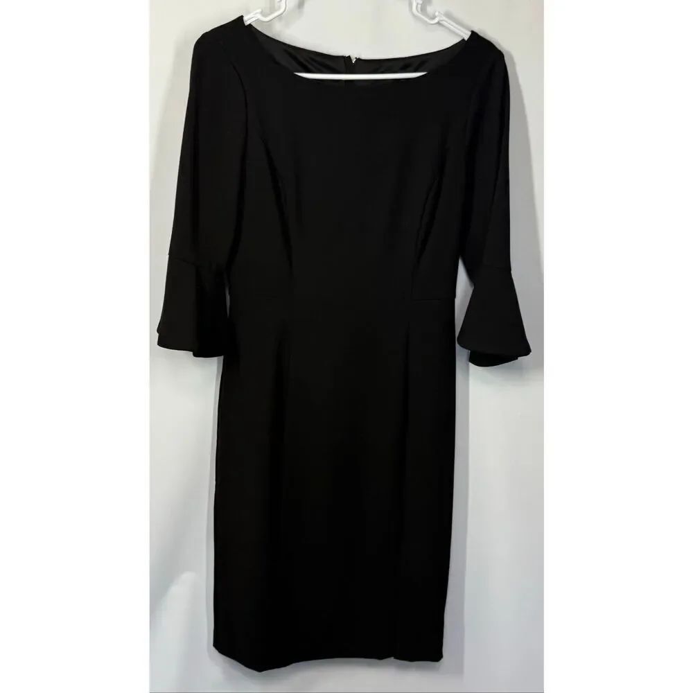 White House black market classic sheath back zip bell sleeve black dress size 4